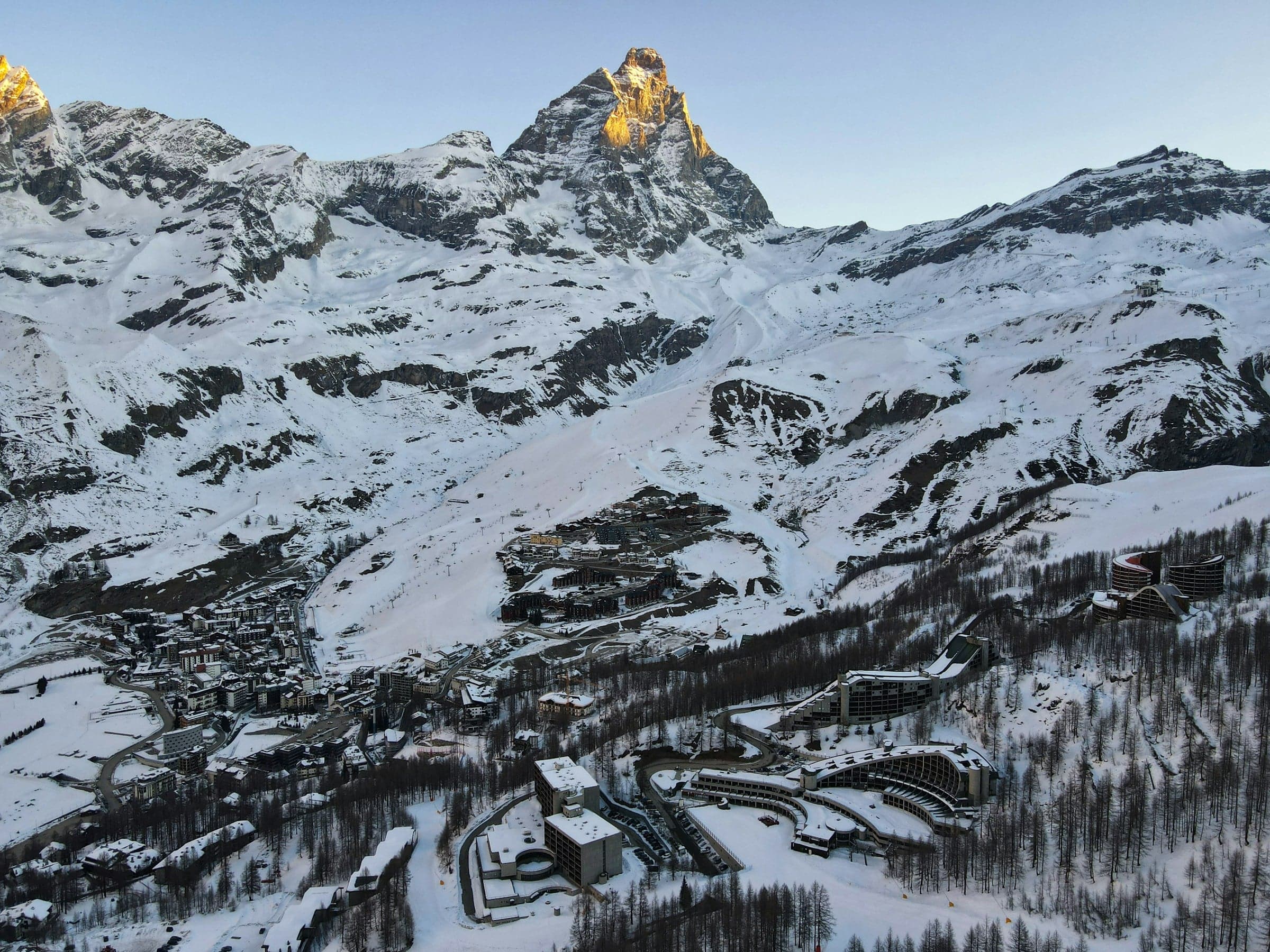 The Matterhorn at sunrise above Breuil-Cervinia
