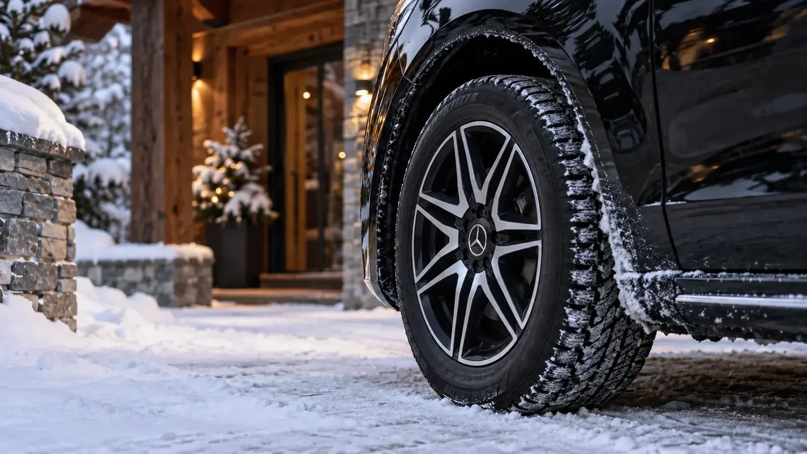 Vezzora Mercedes V-Class on a winter road in the French Alps