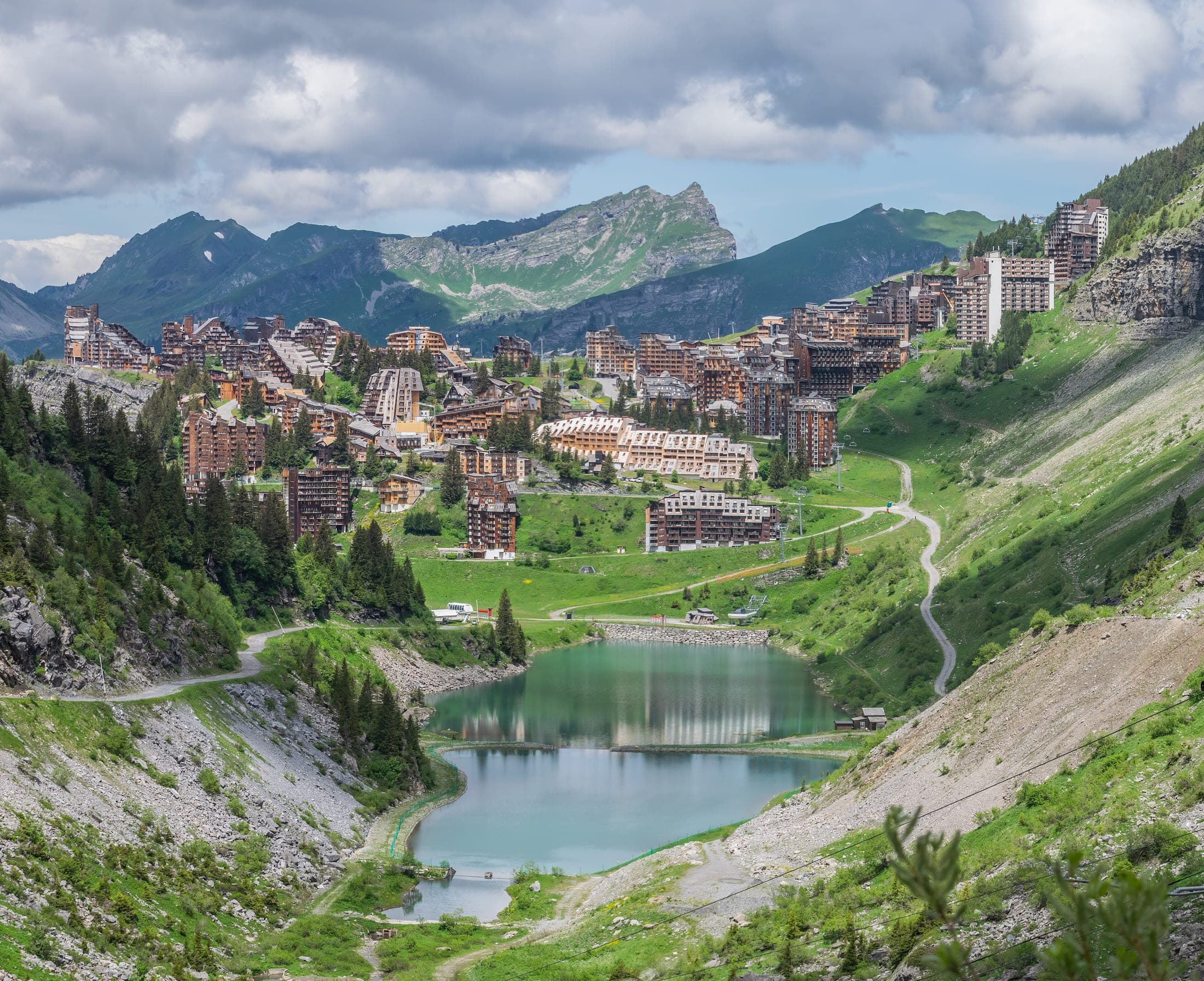 Avoriaz's distinctive pedestrian resort architecture in the French Alps