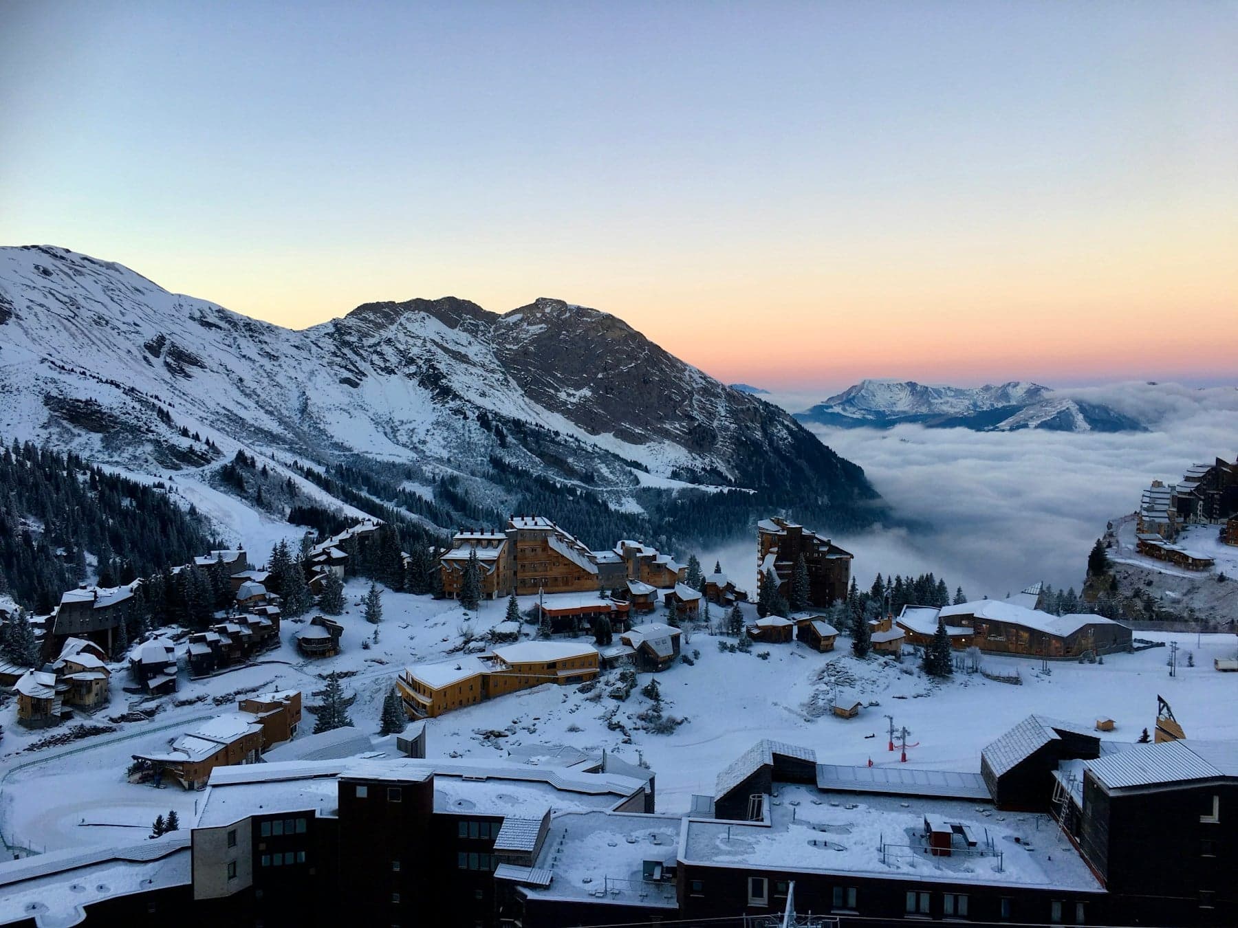 Snowy mountain town view of Avoriaz