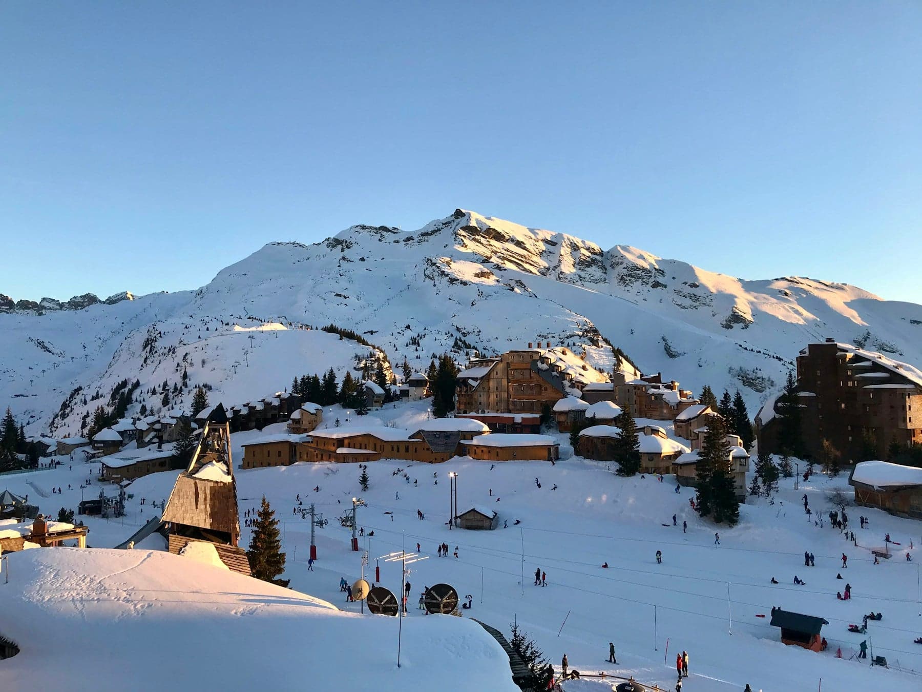 Avoriaz ski resort with snow-covered peaks behind
