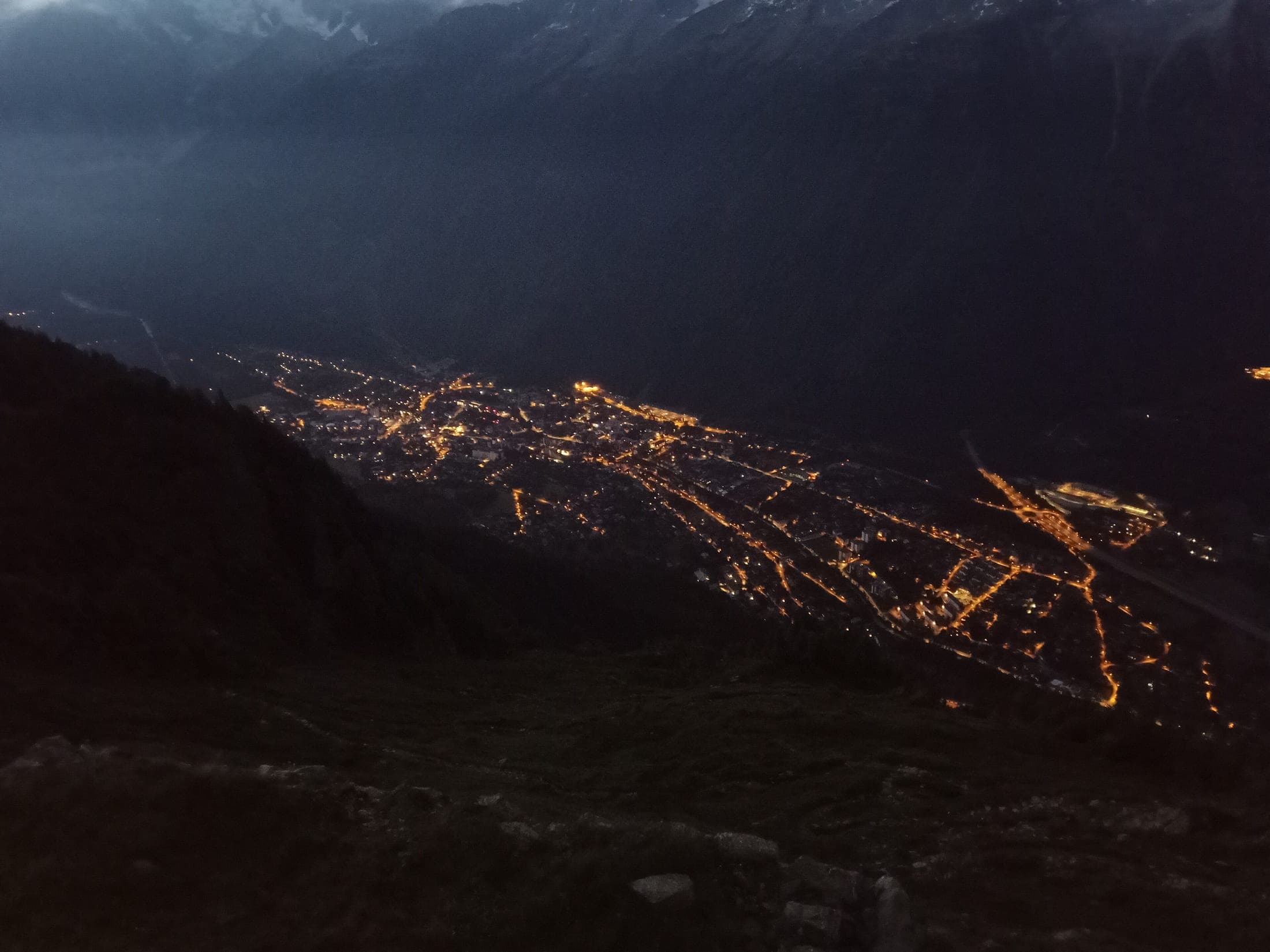 Sunrise over the Chamonix-Mont-Blanc valley seen from the Refuge de Bellachat