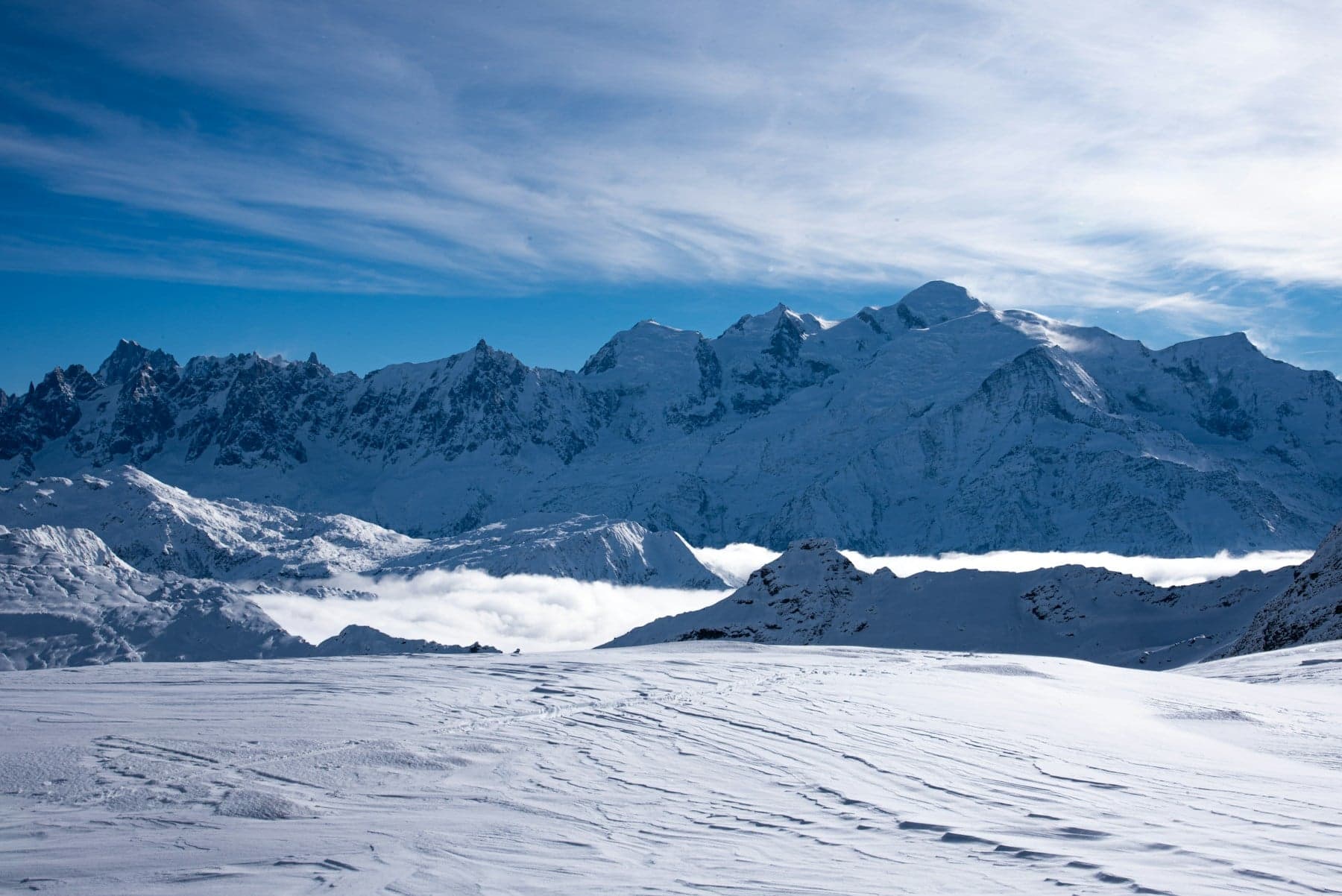 Snow-covered mountain above Flaine