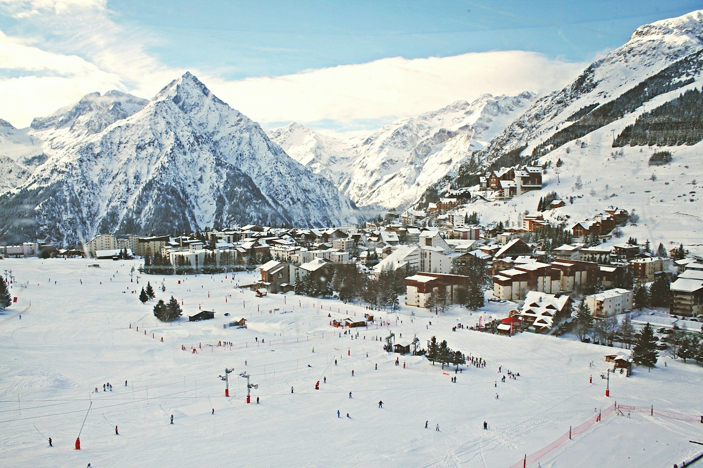 Snowy village and mountains at Les Deux Alpes