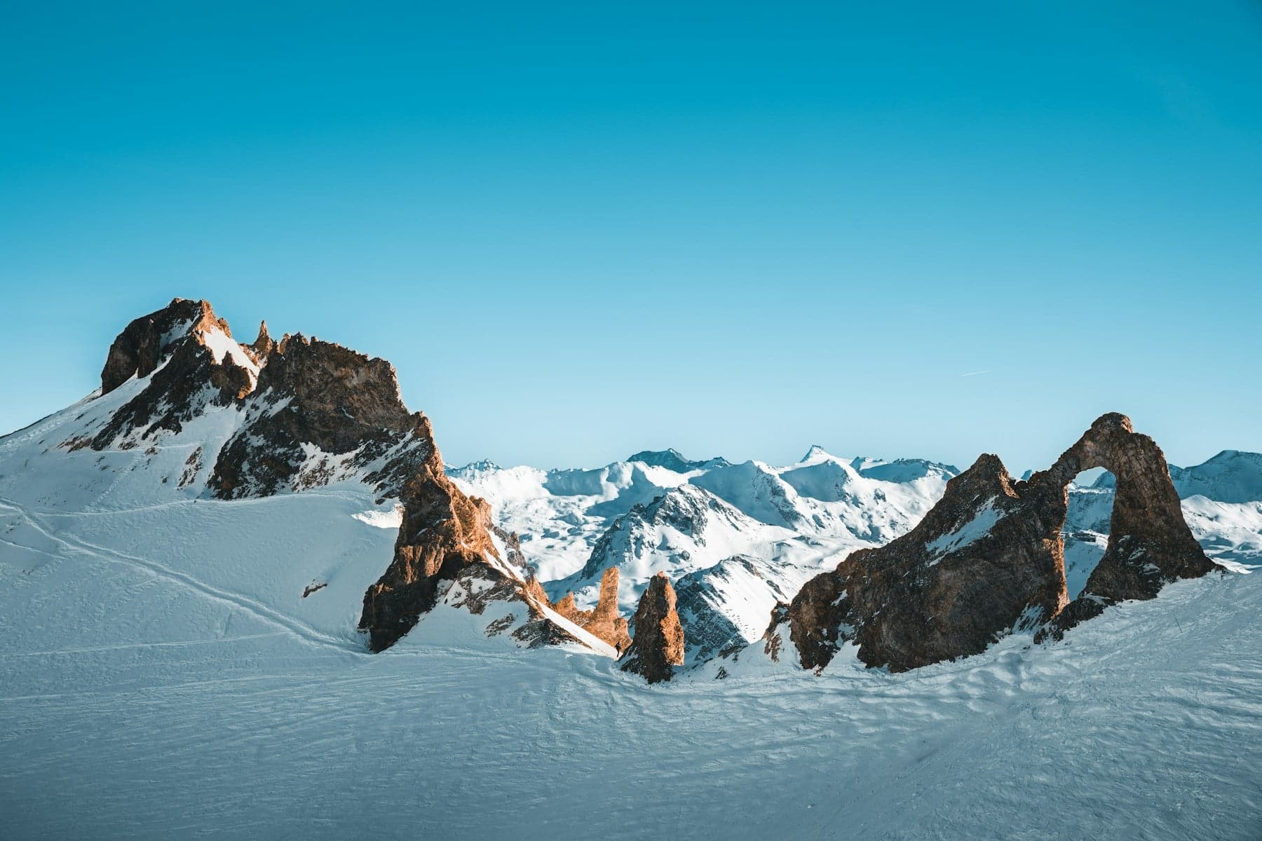 Snow-covered peak above Val d'Isère